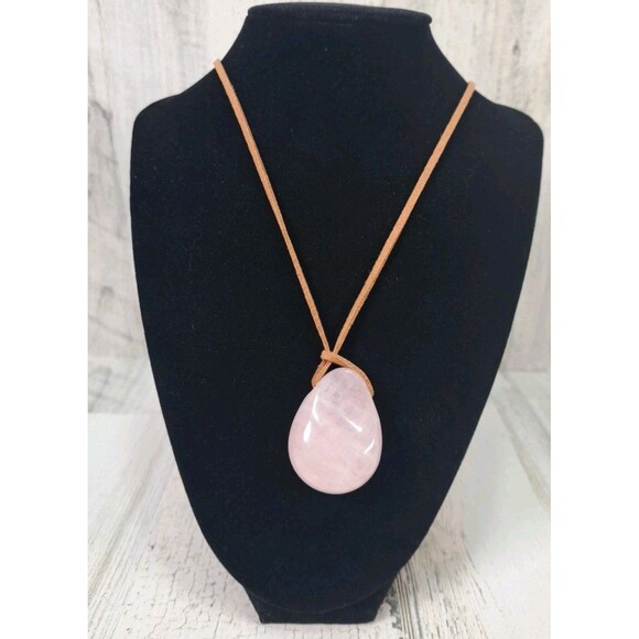 Rose Quartz Teardrop Pendant Necklace Natural Stone Crystal Spiritual Love Stone - Picture 1 of 9